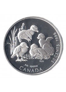 1996 - CANADA 50 Cents Cuccioli Anatra Ag Fondo Specchio